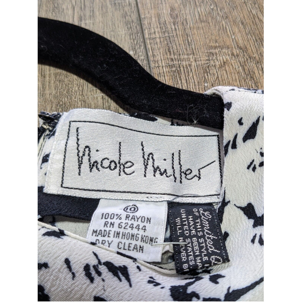 Nicole Miller Dress Womens 10 White Black Print Short Sleeve Tie Waist Casual - Picture 3 of 9